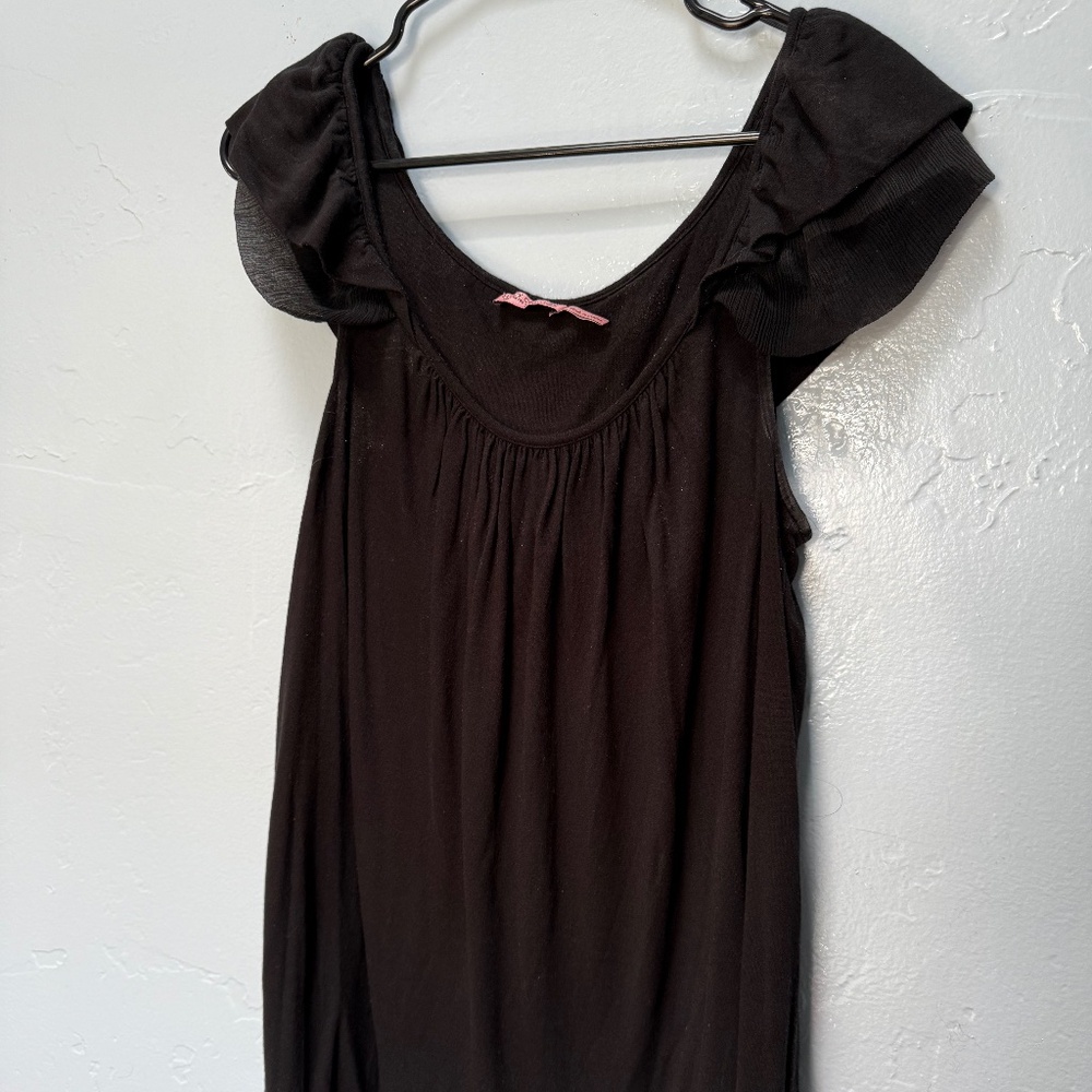 Juicy Couture Black Ruffled Cap Sleeve Top – Size Medium